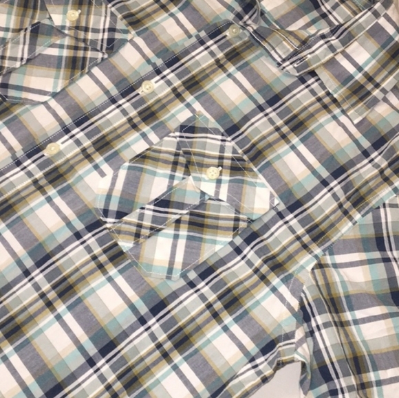 BANANA REPUBLIC MEN'S LARGE SHORT SLEEVE BUTTON DOWN BLUE GREEN PLAID SHIRT - Picture 3 of 7
